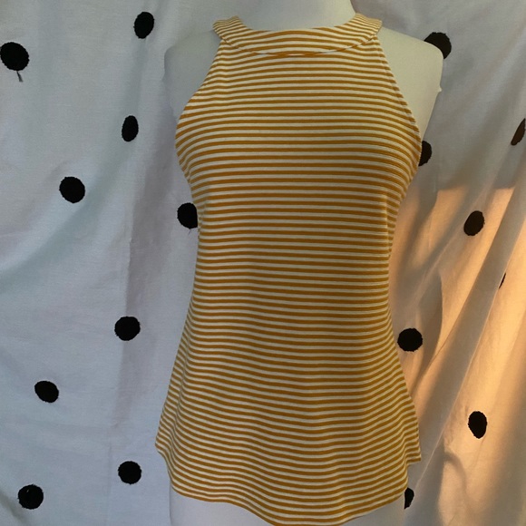 Anthropologie Deletta Golden Yellow White Striped Racerback Halter Tank Small - Picture 3 of 9